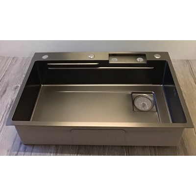 Кухонна мийка з вбудованою системою «Водоспад» PureSteel 80х50х19 см (Антрацит / Чорний графіт) WS-8050-ANT
